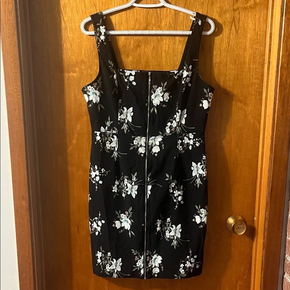 Dynamite Black Floral Square-Neck Mini Dress Zipper Front Large